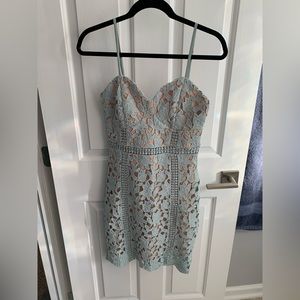 Lulus Giovanni Sage Green Lace Sleeveless Sheath Dress